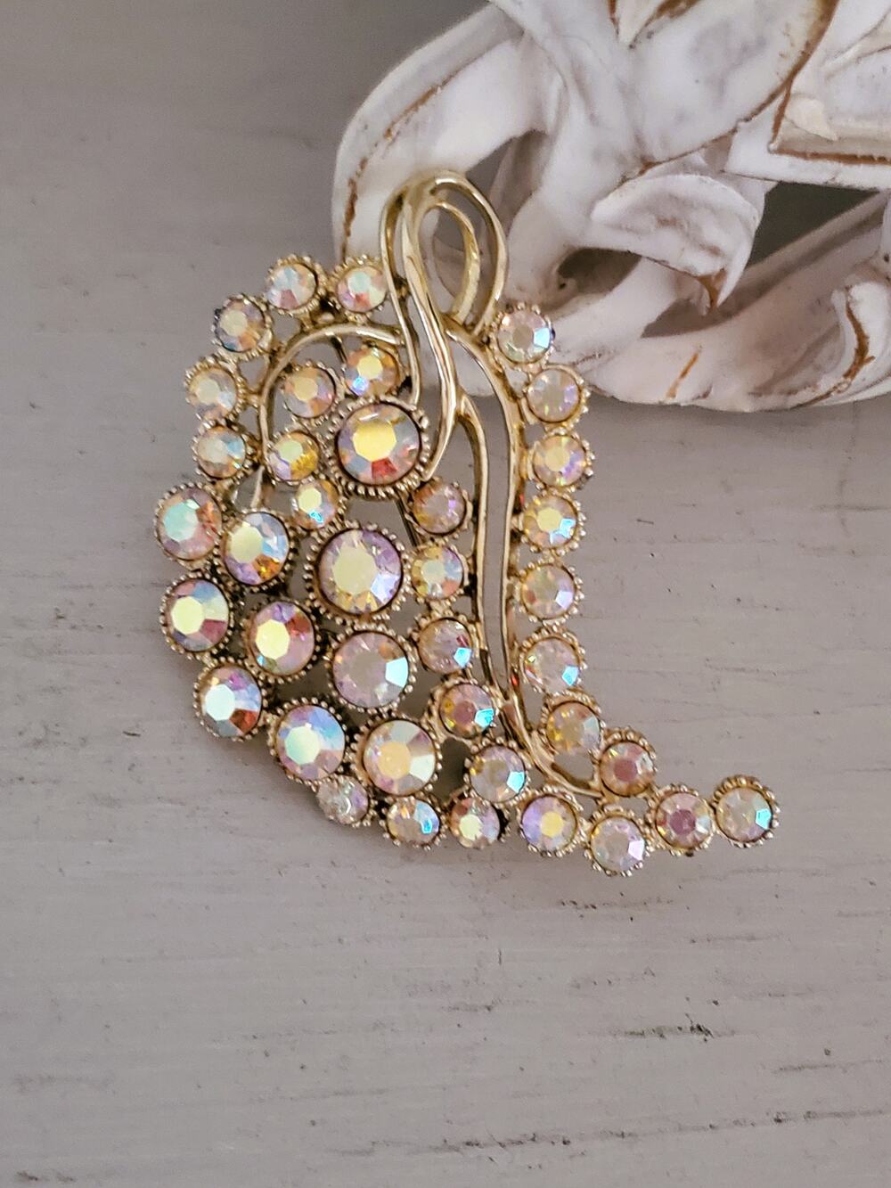 Large Aurora Borealis Rhinestone Brooch
